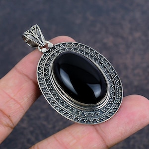 Colgante de obsidiana negra, colgante de plata de ley 925, joyería glamurosa, colgante hecho a mano, regalo de compromiso para ella, colgante nuevo