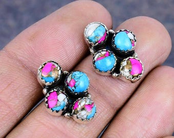 Cotton Candy Turquoise Earring 925 Sterling Silver Earrings Birthstone Earring Handmade Jewelry Gemstone Unique Earrings Gift For Wife