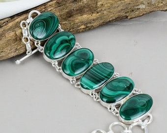 Malachit Armband 925 Sterling Silber Armband Verstellbar Kette Armband Edelstein Schmuck Handmade Armband Verlobungsgeschenk, Weihnachtsgeschenk