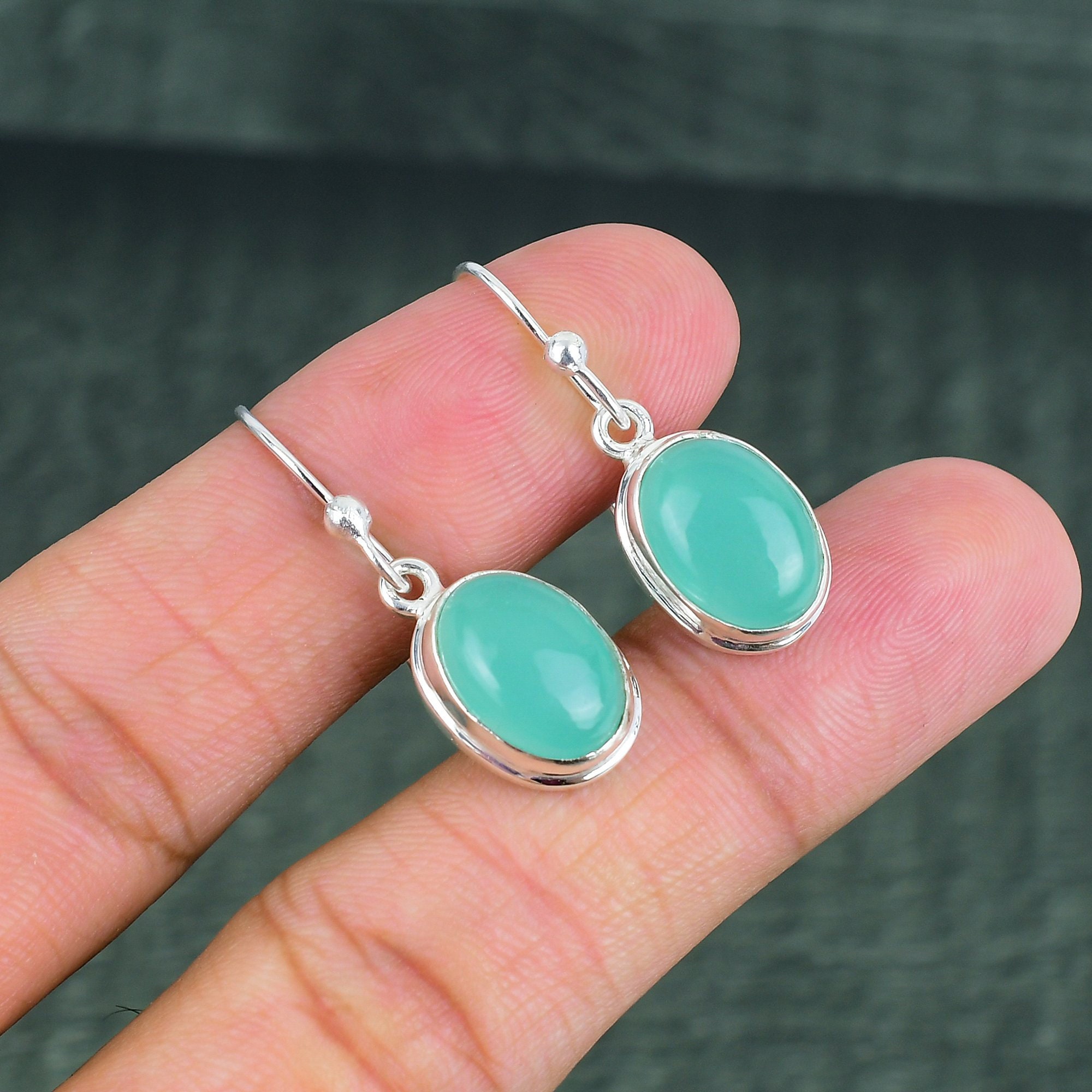 アクアカルセドニーイヤリング 925スターリングシルバーイヤリング