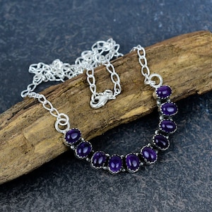Amethyst Necklace, 925 Sterling Silver Necklace, Adjustable Chain Necklace, Natural Gemstone, Necklace Handmade Jewelry For Birthday Gift