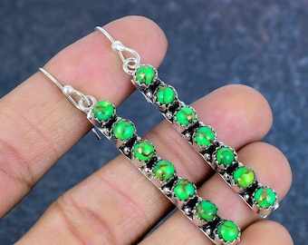 Green Copper Turquoise Earring Handmade Boho Jewelry 925 Sterling Silver Elegant Earrings Gemstone Earring Beautiful Jewelry Gift For Women