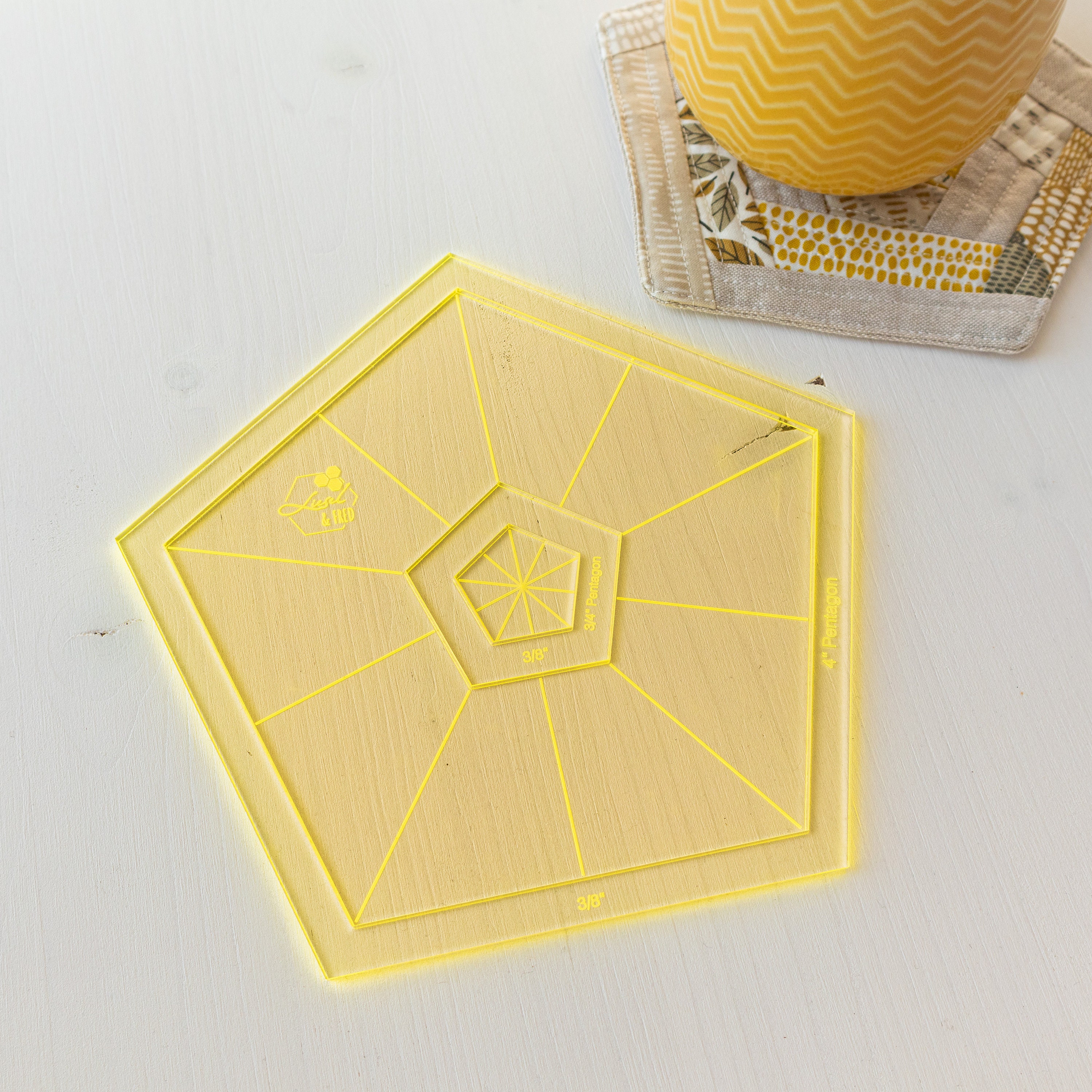 4" pentagon with 3/4" pentagon with 3/8" seam allowance
