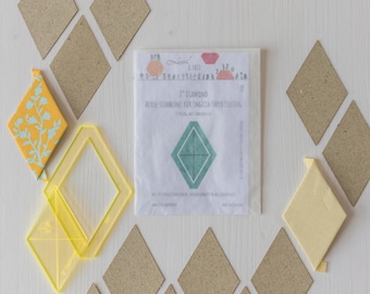 2" diamond acrylic template 60 degrees, two-part, with 40 paper templates for EPP / lieseln with 3/8" seam allowance