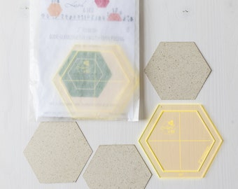 2" Hexagon acrylic template, two-part, with 20 paper templates for EPP / lieseln with 3/8" seam allowance