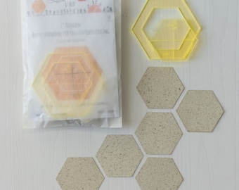 1" hexagon acrylic stencil, two-piece, with 50 paper stencils for EPP / lieseln with 3/8" seam allowance