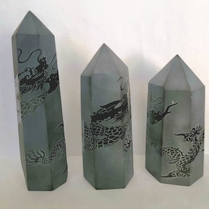 Unique Black Obsidian Towers with Dragon Engraving