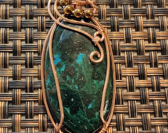 Stunning Malachite and Chrysocolla Wire Wrapped Pendant
