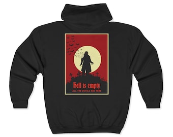 Hell Is Empty Poster design Zip Hoodie | Horror Moon Silhouette