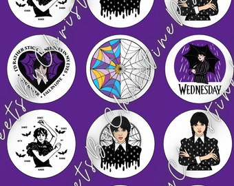 WEDNESDAY Cupcake Toppers, Wednesday Edible Image Sheet