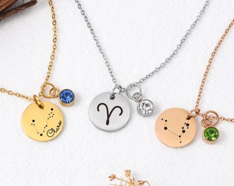 Collier zodiaque avec pierre de naissance – Bijou zodiaque personnalisé – Cadeau idéal pour les anniversaires, la rentrée scolaire et les remises de diplômes