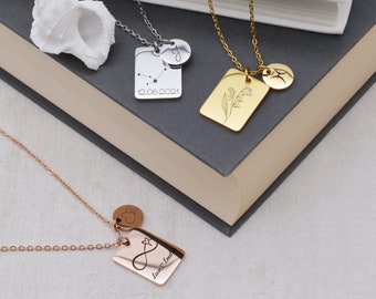 Personal Necklace, Desire Engraving Necklace, Family Necklace with Geometric Plates