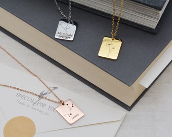 Personalized necklace with rectangular engraving plate pendants