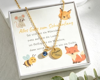 Personalized birthstone necklace with name | Good luck charm for starting school | Back-to-school gift