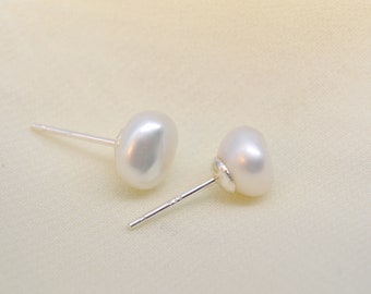 Real Freshwater Pearl 925 Sterling Silver Earrings, Baroque Pearl Jewelry, Unique