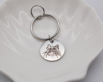 Pet photo keyring, dog portrait engraving