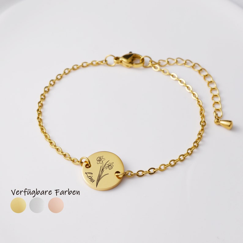 Pulsera Personalizada, Pulsera Personalizada, Pulsera Flor de Nacimiento Pulsera Zodiaco Gold