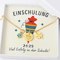 Schoolchild necklace 2025 personalized with name and birthstone | Lucky clover necklace for school enrollment | Back-to-school gift
