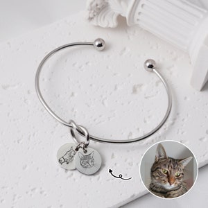 Personalized Dog Portrait Bracelet, Bracelet with Picture Engraving, Personalized Bracelet Dog Cat Silver