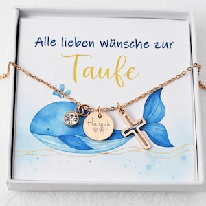 Baptismal cross necklace made of stainless steel · personalized name necklace with birthstone · Christmas gift & baptism gift for children