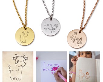 Collier dessin enfant, collier personnalisé, bijoux dessin enfant, collier écriture, cadeaux pour maman