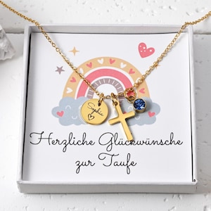 Necklace Cross Baptism Gift – Stainless Steel, 18K Gold, Rose – Personalized Name Necklace with Birthstone – Birthday Gift, Lucky Charm