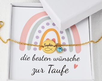 Regalo di battesimo con incisione del nome e pietra portafortuna: braccialetto personalizzato come portafortuna per battesimo, cresima, primo giorno di scuola, compleanno