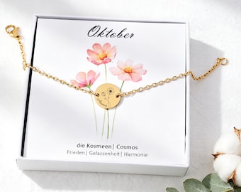 Birth flower bracelet with name and date engraving – personalized gift bracelet with gift box