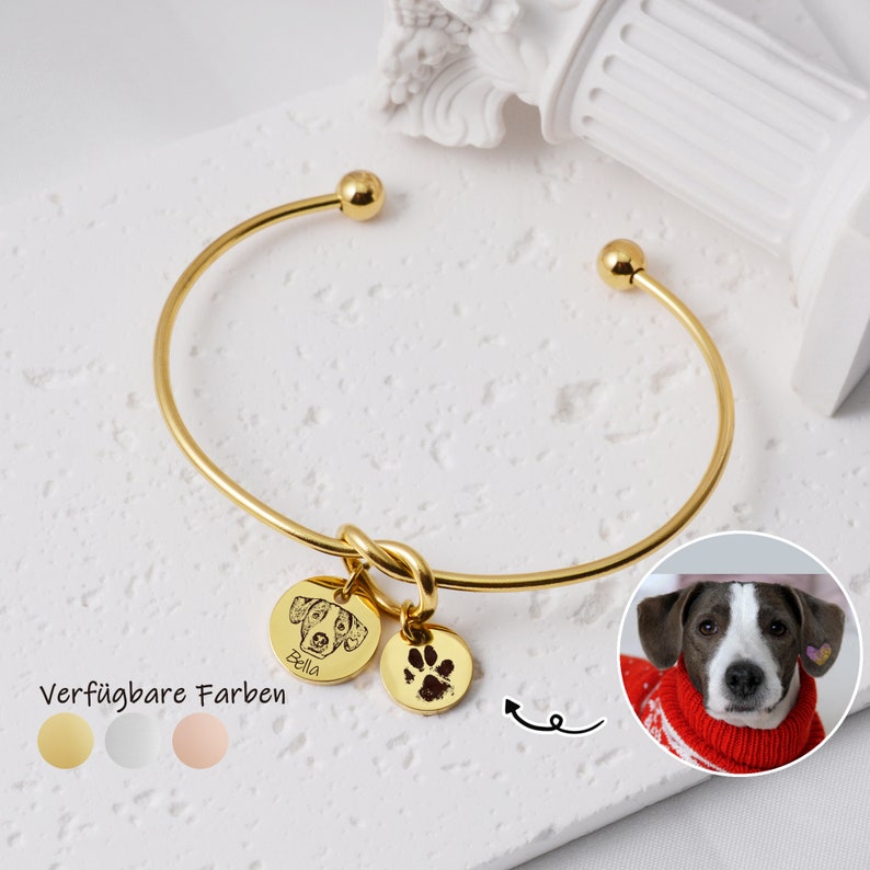Personalized Dog Portrait Bracelet, Bracelet with Picture Engraving, Personalized Bracelet Dog Cat Gold