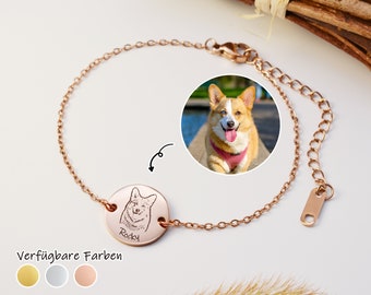Pet Engraved Bracelet, Personalized Memorial Jewelry, Dog Cat Portrait