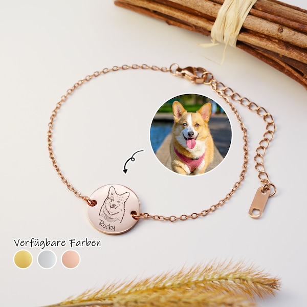 Pet Engraved Bracelet, Personalized Memorial Jewelry, Dog Cat Portrait