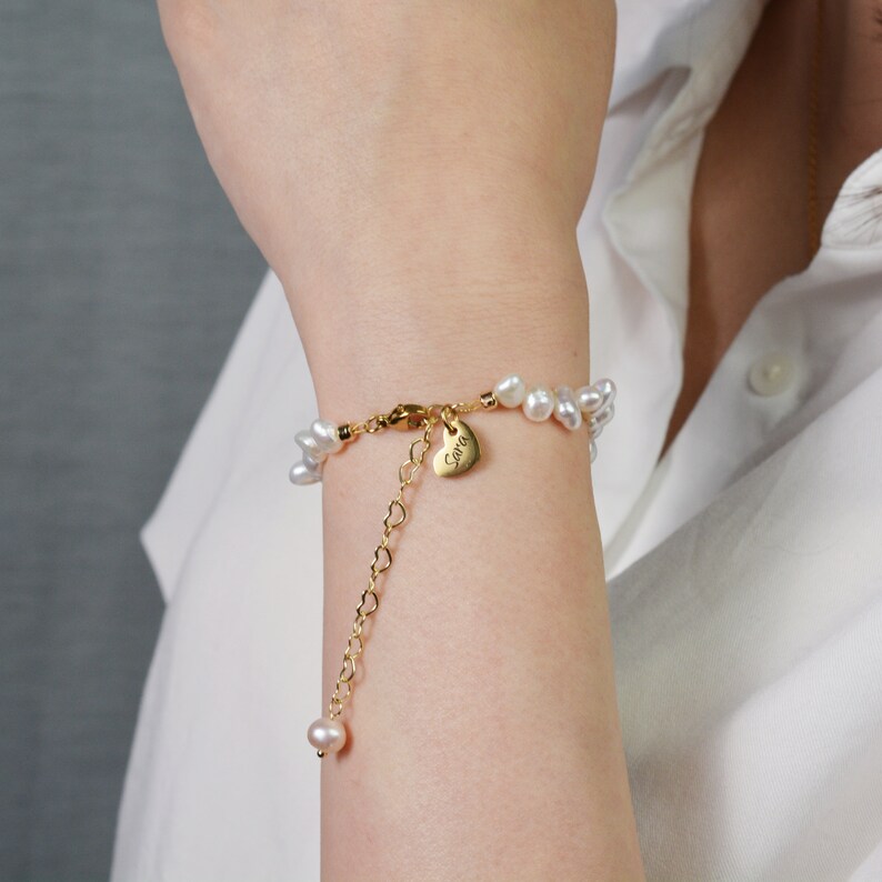 Personalisiertes Barock Süßwasserperlen Armband, Valentinstag Geschenk, Name Armband mit Gravur, Gold Kette mit Wunschname zdjęcie 3