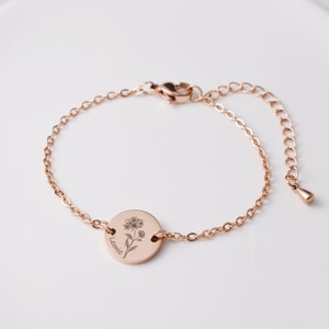 Pulsera Personalizada, Pulsera Personalizada, Pulsera Flor de Nacimiento Pulsera Zodiaco Roségold