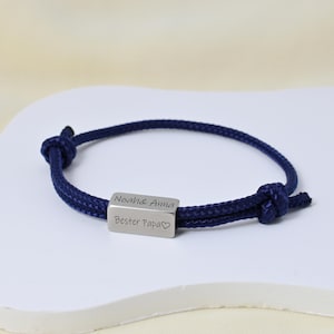 Pulsera de hombre con grabado – Pulsera de cuerda náutica personalizada con cuenta de acero inoxidable – Regalo para hombre, pareja o papá
