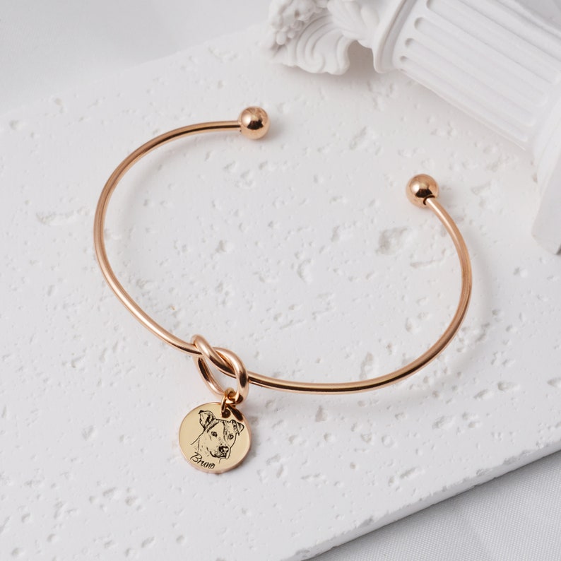 Personalized Dog Portrait Bracelet, Bracelet with Picture Engraving, Personalized Bracelet Dog Cat Rose gold