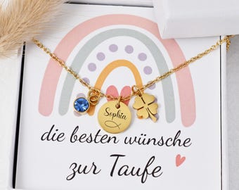 Lucky clover necklace personalized with name and birthstone | Lucky charm necklace | Christening gift for girls | Christmas gift for godchildren