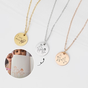 Children&#39;s drawing necklace, personalized necklace, jewelry children&#39;s drawing, necklace handwriting necklace, gifts for mom