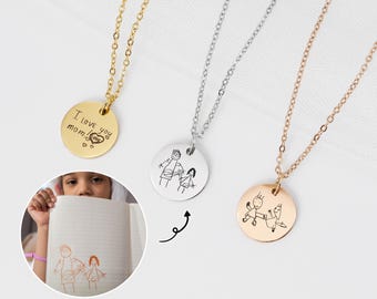 Children&#39;s drawing necklace, personalized necklace, jewelry children&#39;s drawing, necklace handwriting necklace, gifts for mom