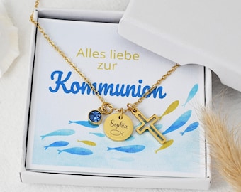 Erstkommunion Geschenk Kette mit Namensgravur | Personalisierter Schmuck mit Kreuz | Kommunion, Konfirmation & Firmung