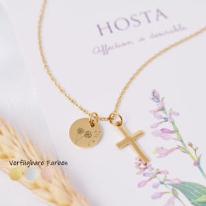 Protection & Blessing Necklace with Cross Pendant | Baptismal Necklace with Name | Confirmation | Gift for Baptism Communion | Stainless Steel, Silver, Gold, Rose