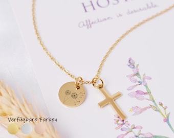 Protection & Blessing Necklace with Cross Pendant | Christening Necklace with Name | Confirmation | Gift for Baptism/Communion | Stainless Steel, Silver, Gold, Rose Gold