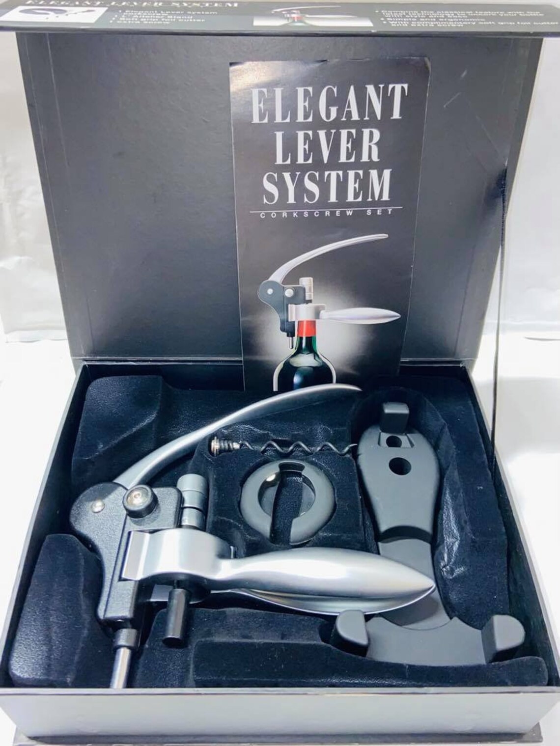 Elegant Lever System Silver Corkscrew Set In Black Stylish Etsy
