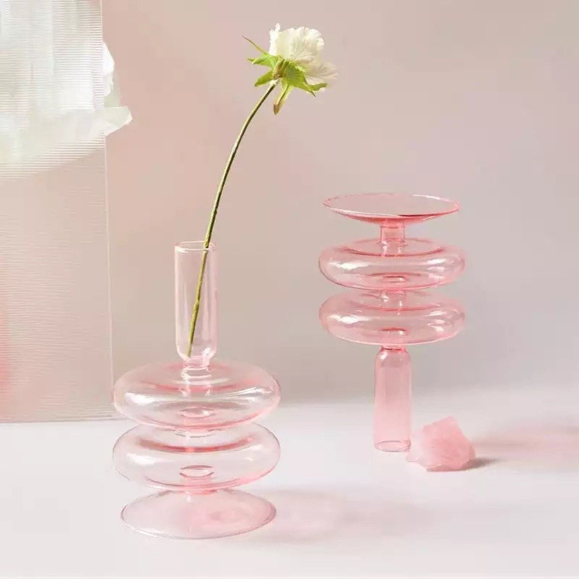 Pink glass bubble vases candlestick holders 10 shapes for Etsy