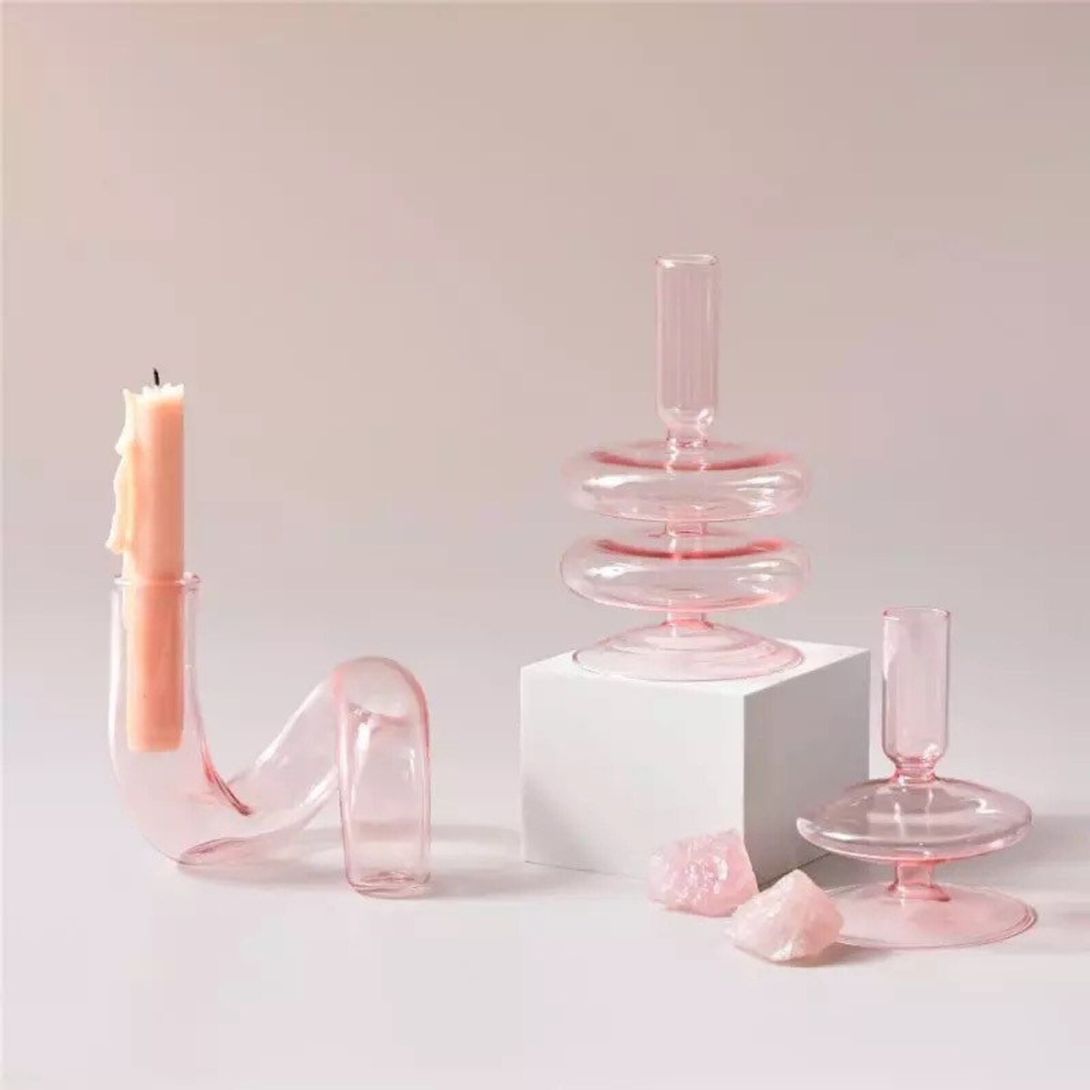 Pink glass bubble vases candlestick holders 10 shapes for Etsy