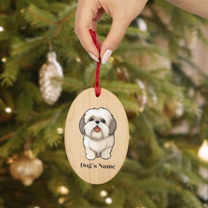 Personalized Dog Name Shih Tzu Wooden Christmas Ornament or Magnet | Personalized Dog Name Shih Tzu Gift