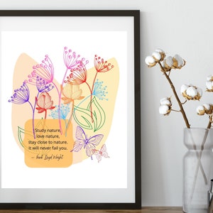 Floral Print Wall Art With Frank Lloyd Wright Nature Quote | Downloadable Print