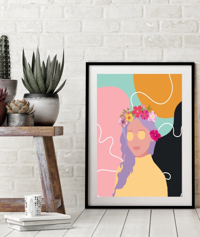 Flower Girl Wall Art Print Boho Artwork Downloadable Print Etsy