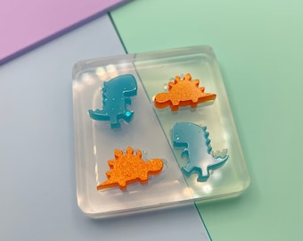 Clear Silicone Mold for Resin Mini Dinosaur Stud Earring Mold Stegosaurus & Tyrannosaurus T-rex