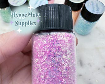 ライラックピンクのグリッターミックス：細かくて粗い虹色マイラーフレーク