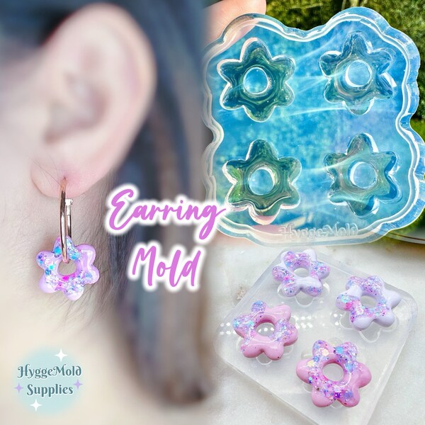 Clear Silicone Mold for Resin 2.2cm Predomed Popcorn Flower Hoop and Statement Stud Earring Mold
